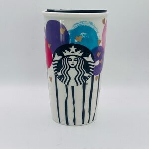 Starbucks 2016 Valentine Balloons Hearts Double Wall Ceramic Tumbler Lid 12 Oz